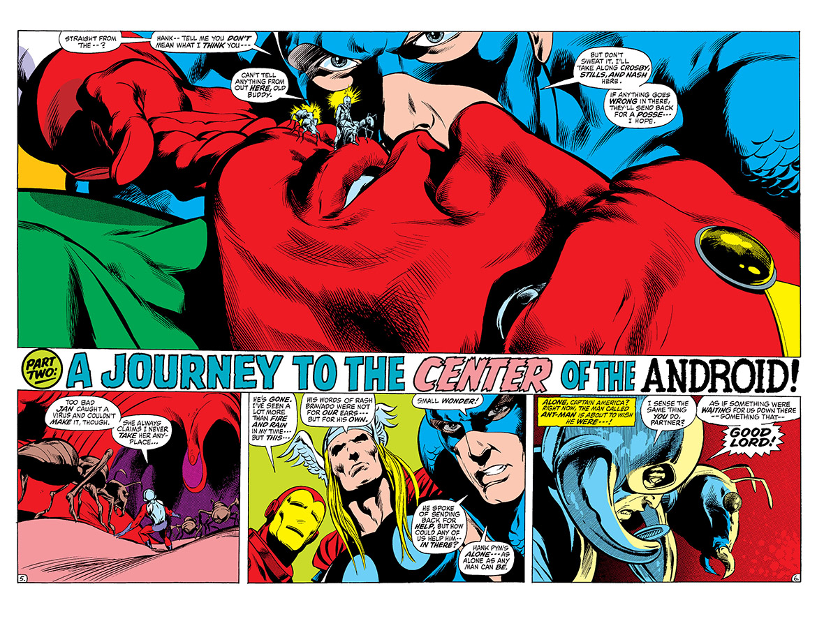 Avengers #93, con el viaje de Ant-Man al interior de Vision, es probablemente el número más recordado de la sagaArte de Neal Adams