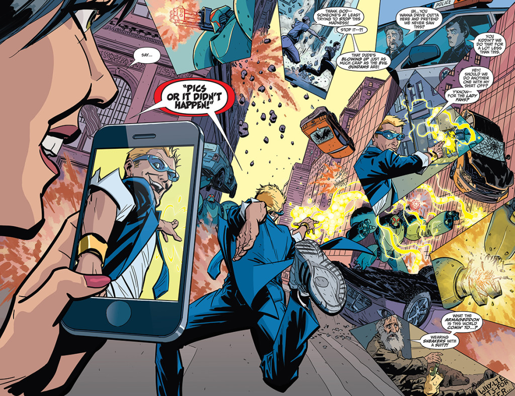 Woody contra robots gigantes. Quantum and Woody #9, arte de Kano.