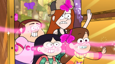 GRAVITY FALLS - "The Last Mabelcorn" - A new threat leads Mabel to venture into the enchanted realm of the unicorns. Meanwhile, Dipper learns an unexpected twist about the enigmatic Bill Cipher. This episode of "Gravity Falls" will air Monday, September 7 (8:30 PM - 9:00 PM ET/PT), on Disney XD. (Disney XD) GRENDA, CANDY, WENDY, MABEL